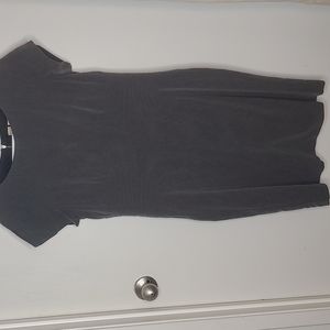 Emma & Michele Gray Midi Dress – Ruched Side, Back Slit – Perfect for Office